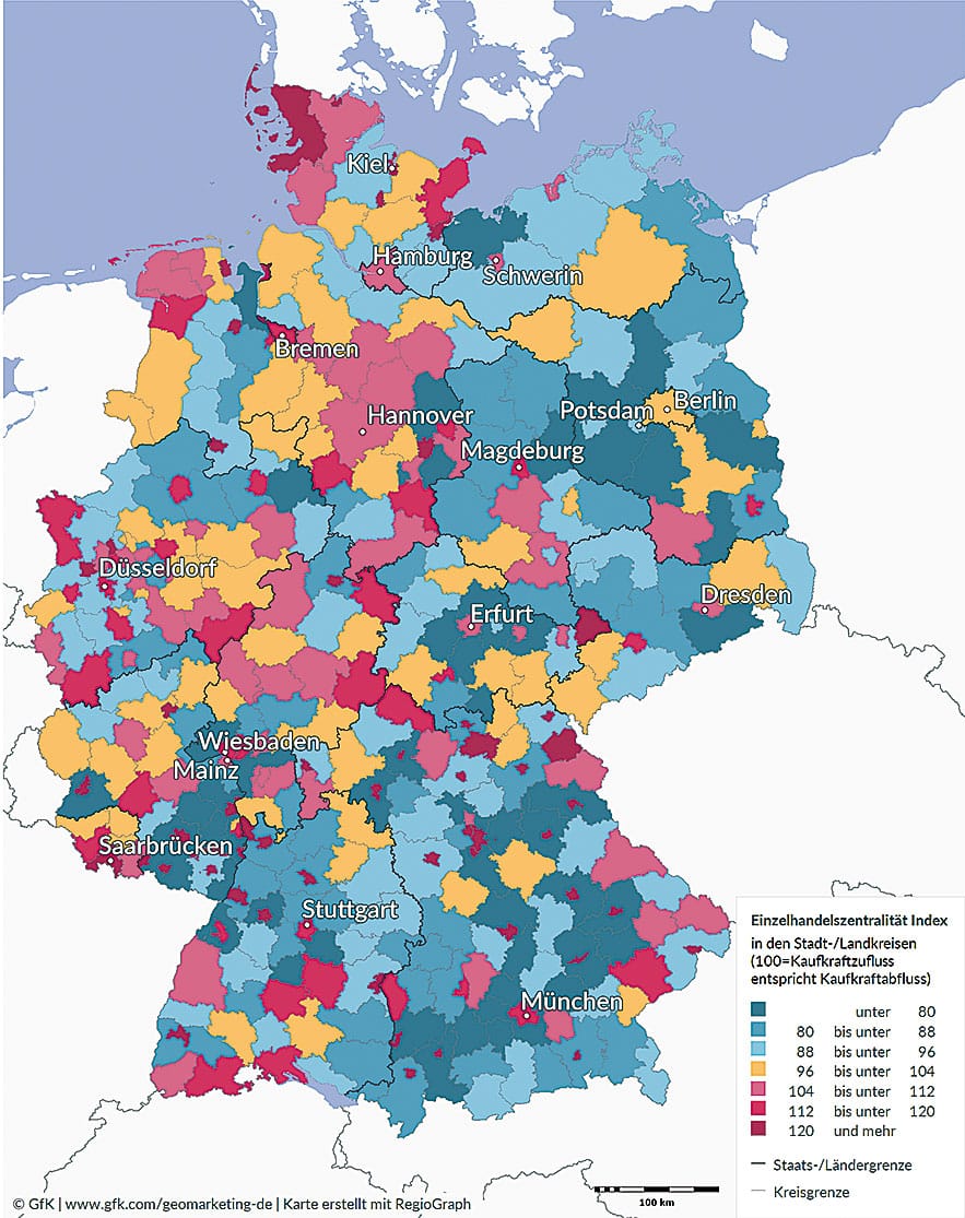 Einzelhandelszentralität in Deutschland Quelle: GfK